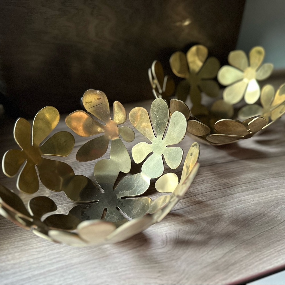 IKEA Vintage Stolkholm Gold Toned Floral Decorative Monika Mulder 8” - 2 Bowls